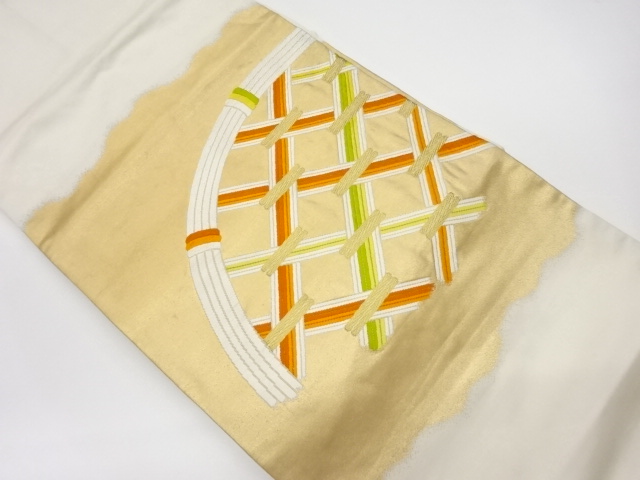 リサイクル　竹垣模様織出し名古屋帯